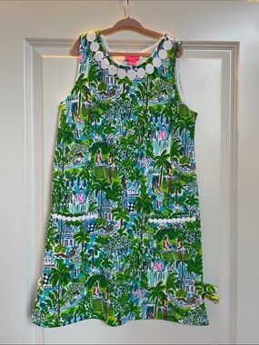 Lilly Pulitzer Green Tropical Swing Dress with White Trim